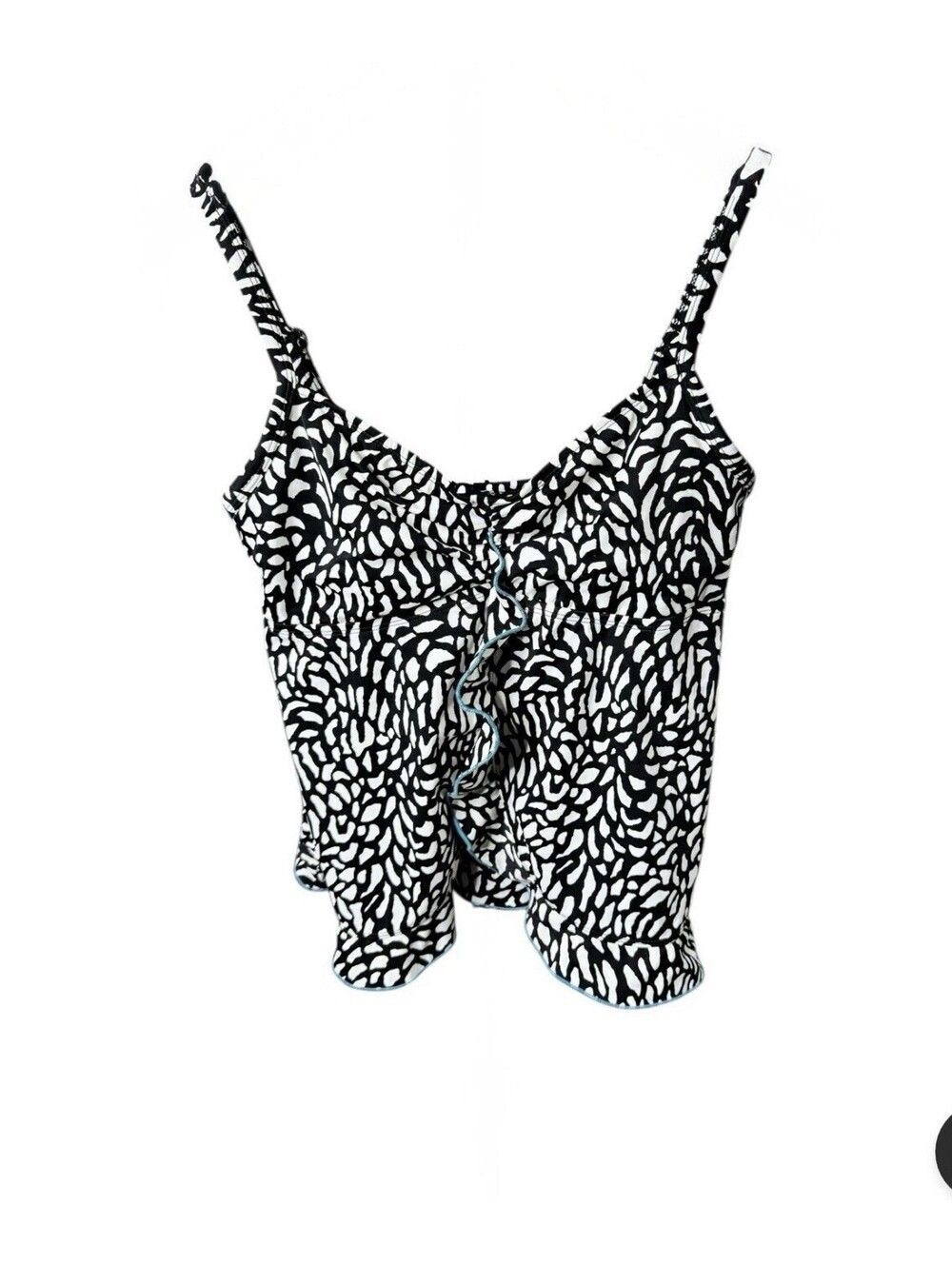 24th & Ocean XL Tankini Swim Top Abstract Black White Ruffle Adjustable No Pads